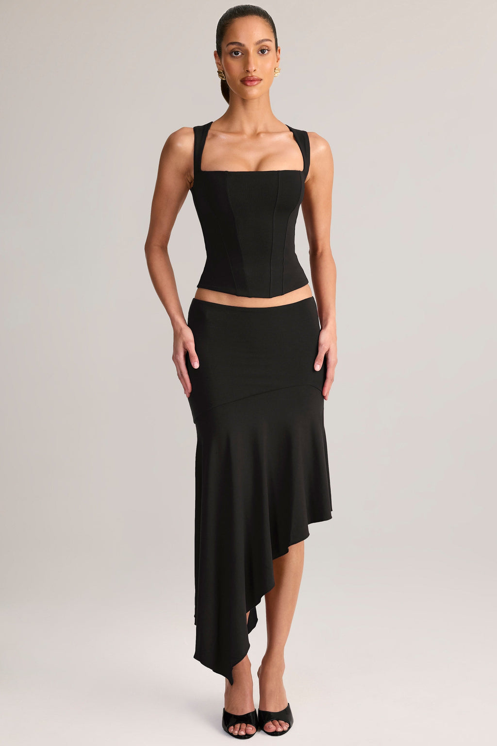 Modal Asymmetric Low-Rise Midaxi Skirt in Black
