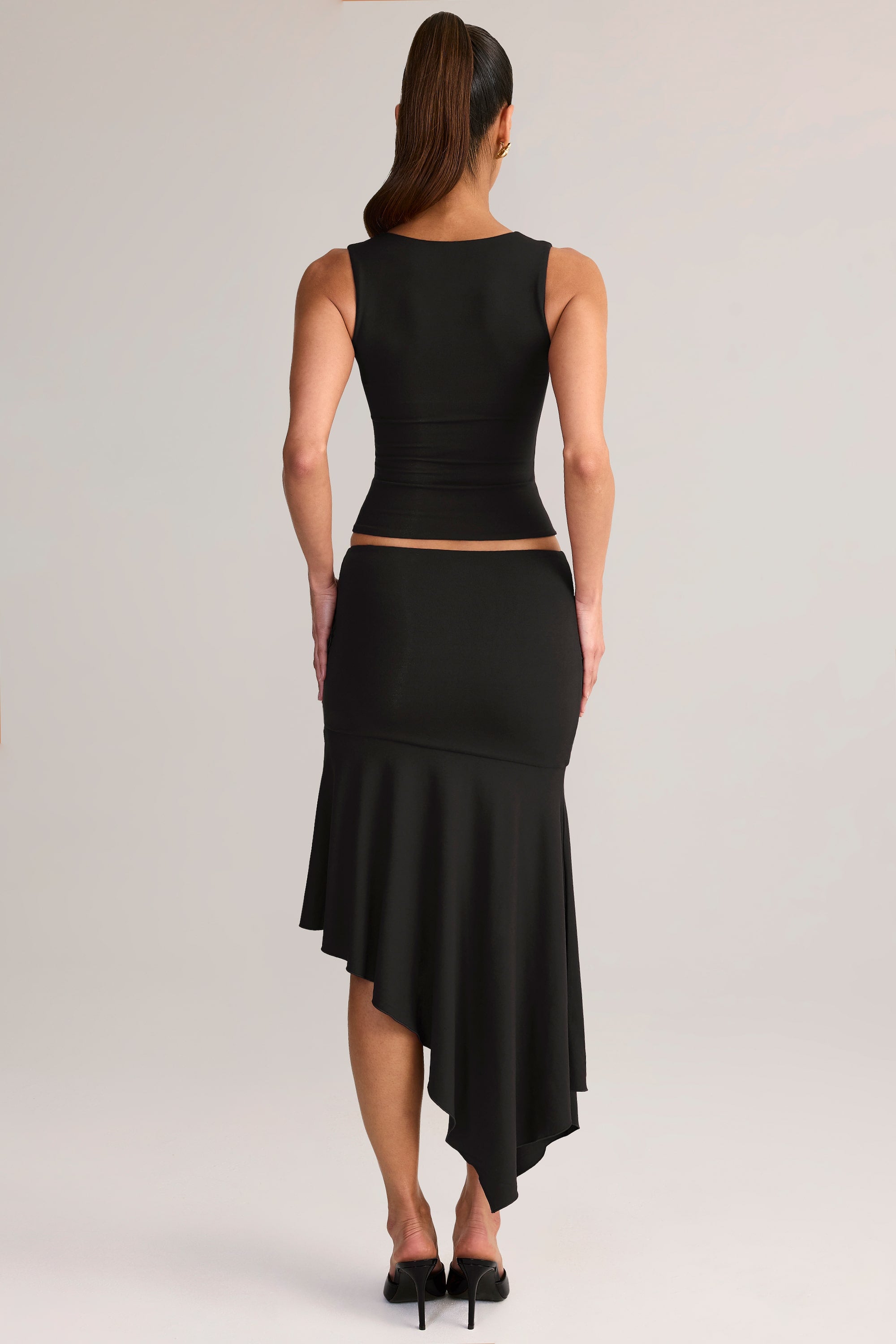 Modal Asymmetric Low-Rise Midaxi Skirt in Black