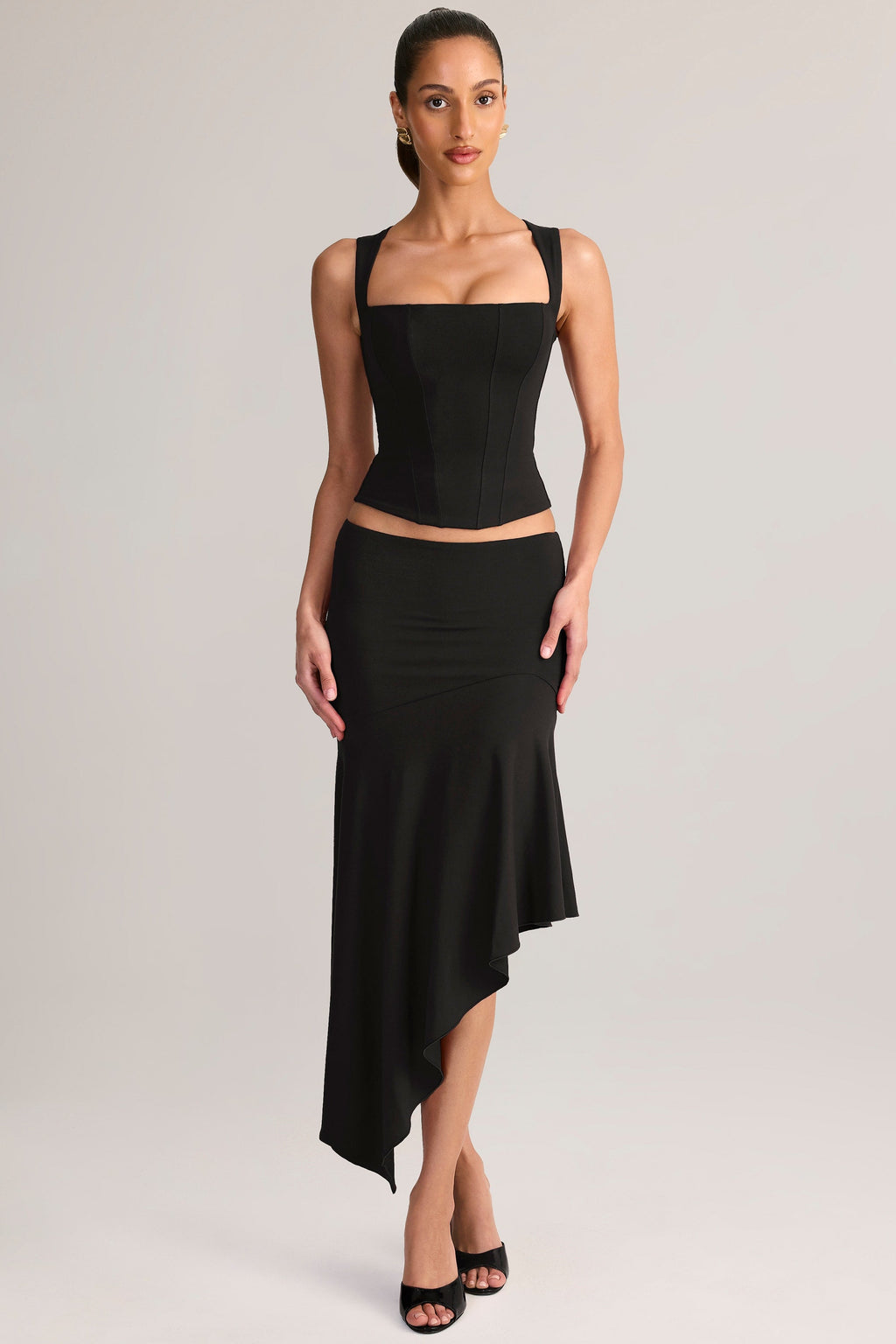 Modal Asymmetric Low-Rise Midaxi Skirt in Black