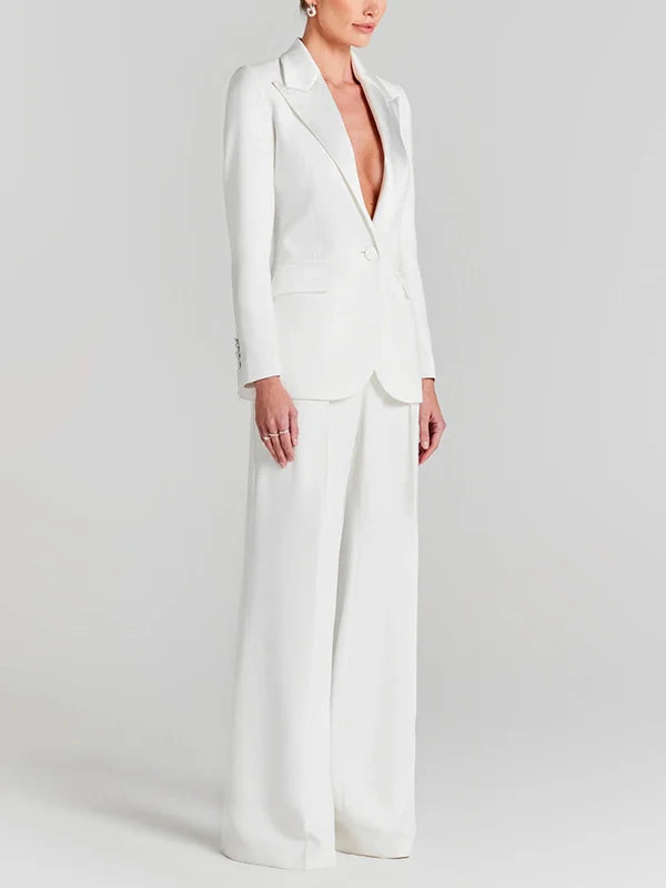 Sofia | Blazer Bianco a Un Bottone con Collo Pieghettato