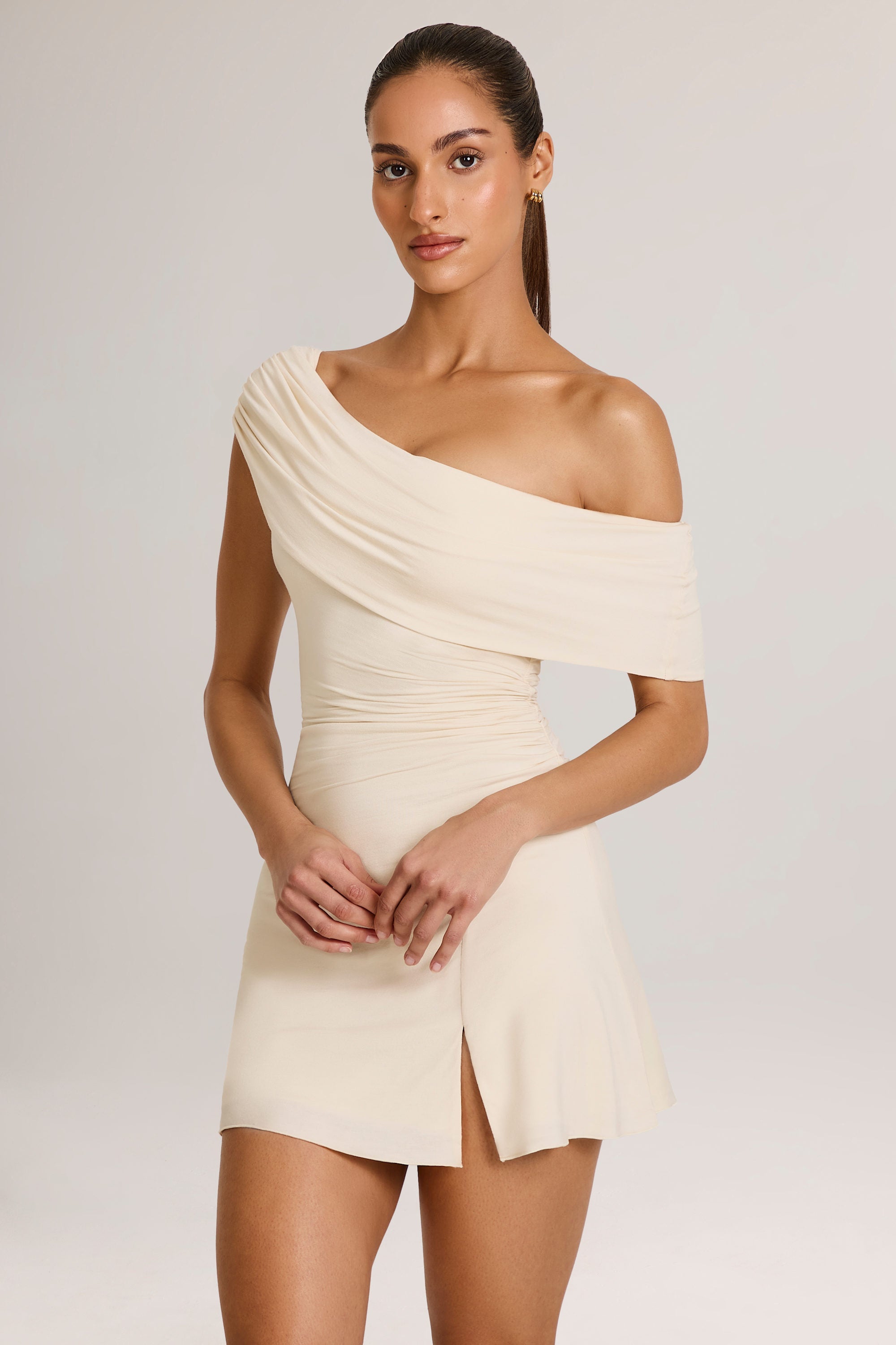 Modal Asymmetric A-Line Mini Dress in Ivory